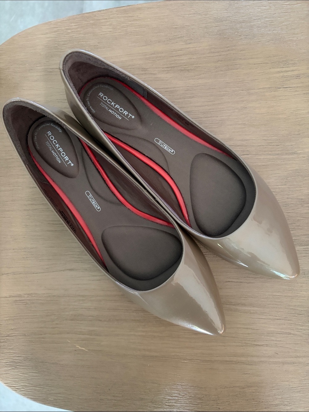 Rockport Total Motion Adelyn Ballet Flat in Taupe - Patent Pointed-Toe Flats 8.5